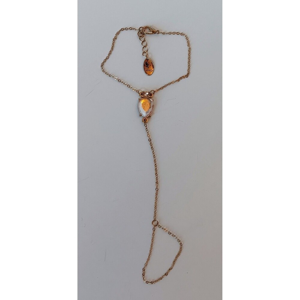 etc! rose gold-tone teardrop rhinestone hand chain bracelet 7-8 in adjustable